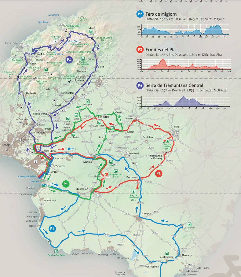 übersicht-rennradtouren-plata-palma Rennradvermietung Mallorca